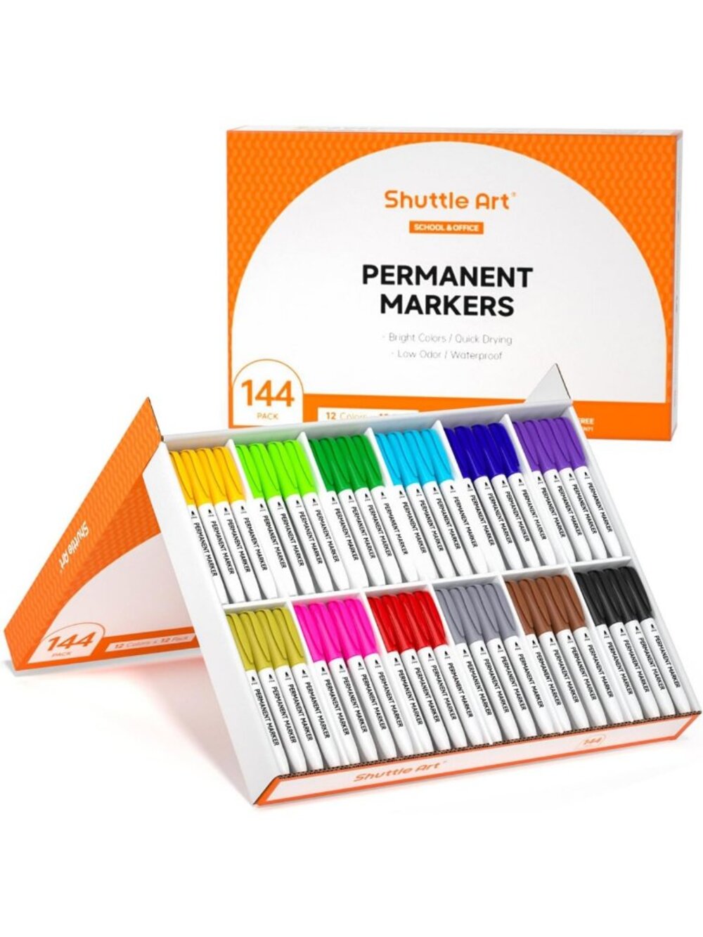 144 Pack Assorted Permanent Markers - Fine Point, Bright Colors for Art & Crafts